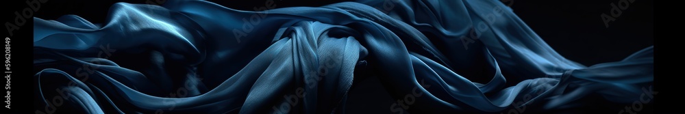 Indigo silk on black background, banner. Indigo silk on black background, banner.