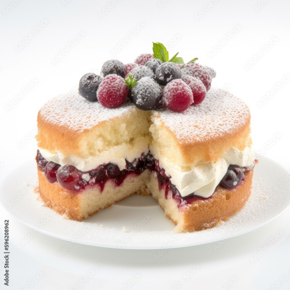 Genoise Cake Isolated on White. Generative AI Genoise Cake Isolated on White. Generative AI