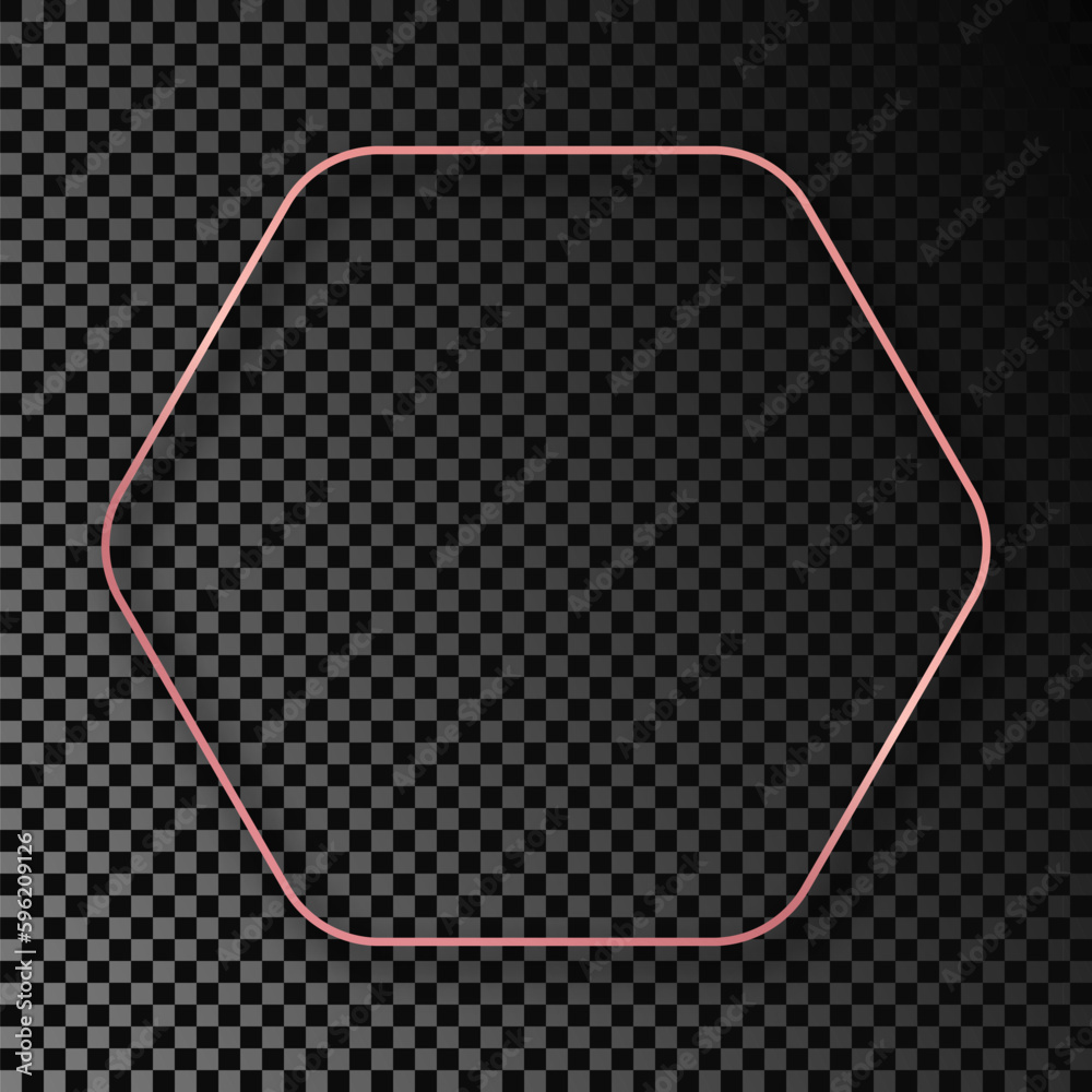 Rose gold glowing rounded hexagon frame with shadow Rose gold glowing rounded hexagon frame with shadow