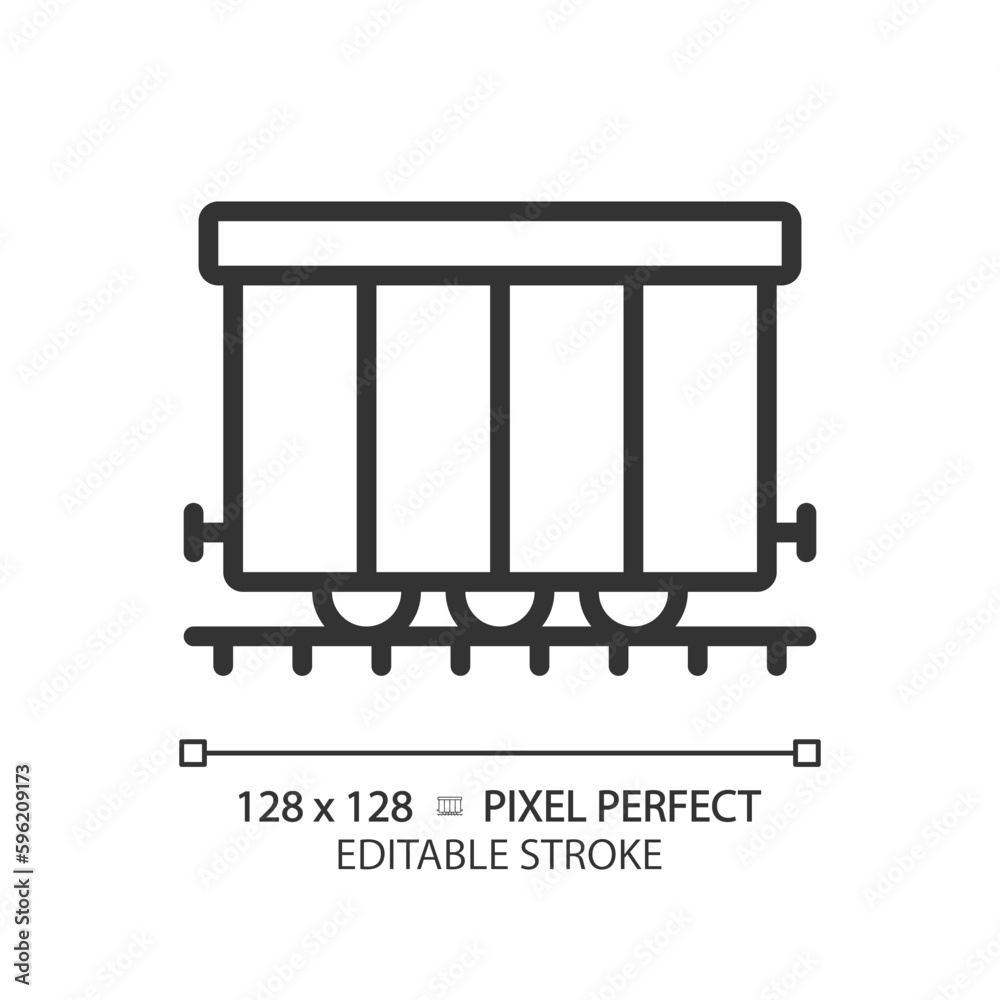 Cargo railroad carriage pixel perfect linear icon. Wagon train. Freight ...