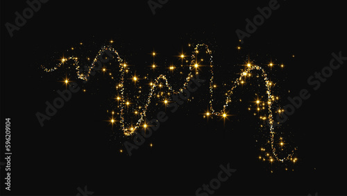 Gold glittering confetti wave and stardust