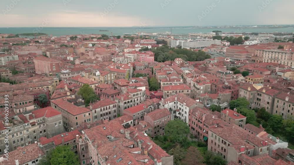 Cinematic drone shot of Venice Italy. Aerial view of Venice. Aerial view of famous tourist landscape panorama in Venice city from above. Cinematic drone shot of Venice Italy. Aerial view of Venice. Aerial view of famous tourist landscape panorama in Venice city from above.