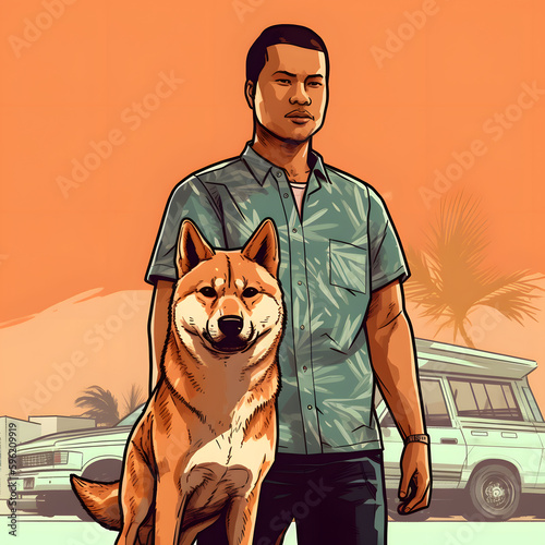 man and dog akita gta style