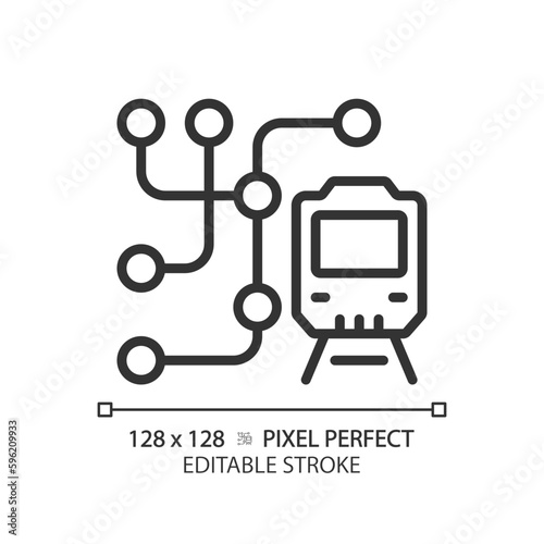 Metro map pixel perfect linear icon. Subway network. Public transport system. Rapid transit. Underground railway. Thin line illustration. Contour symbol. Vector outline drawing. Editable stroke