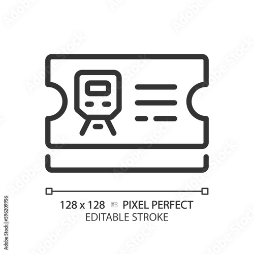 Ticket control pixel perfect linear icon. Railway station. Train passenger. Fare evasion. Public transportation. Thin line illustration. Contour symbol. Vector outline drawing. Editable stroke