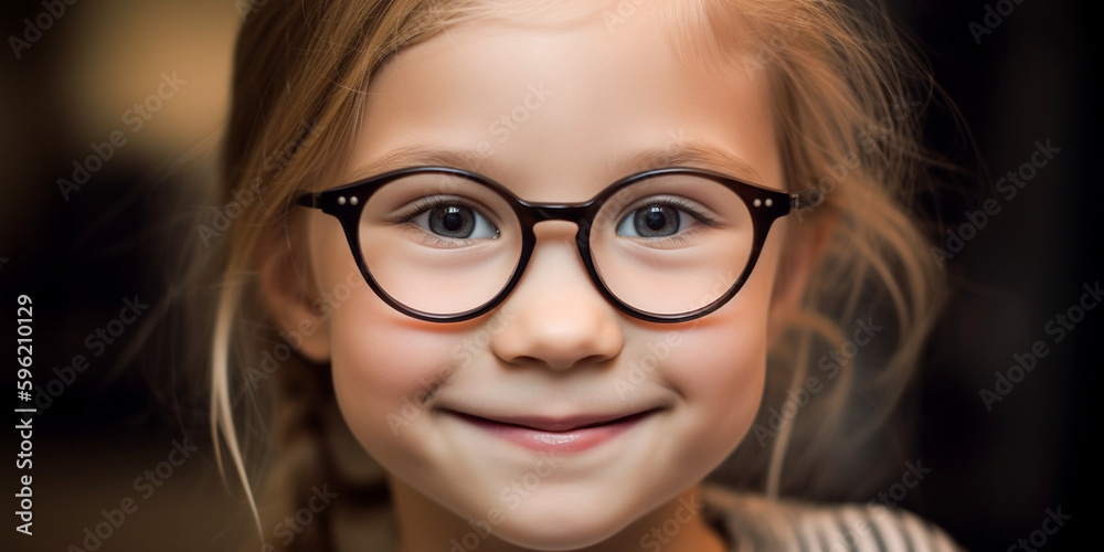 Fototapeta premium Kind Gesicht mit Brille Nahaufnahme Porträt, ai generativ