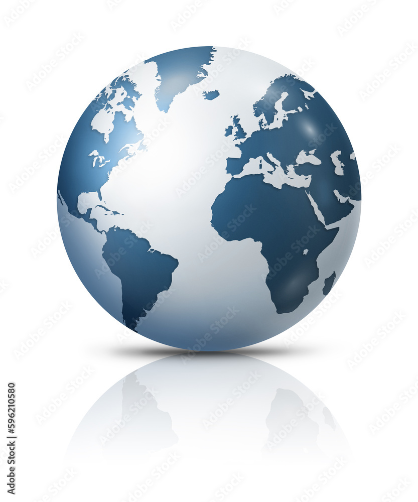 Blue grey earth globe isolated on white background