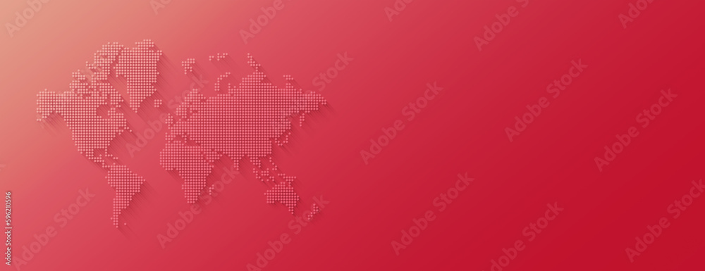 Illustration of a world map made of dots on a pink background. Horizontal banner Illustration of a world map made of dots on a pink background. Horizontal banner