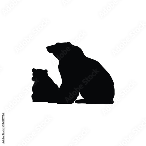 Fototapeta Naklejka Na Ścianę i Meble -  Mother and baby bears silhouettes cartoon vector illustration isolated on white.