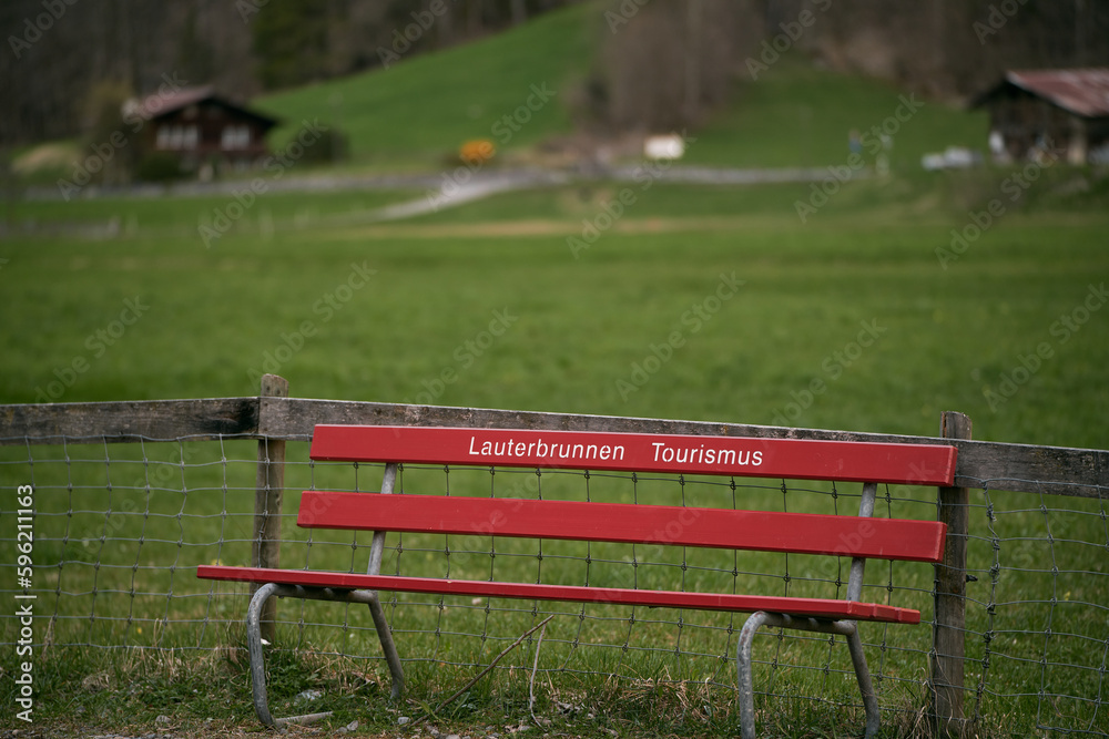 Bench in the touristic spot of the Swiss Alps. Bench in the touristic spot of the Swiss Alps.