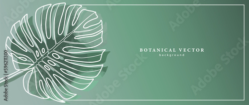 Gentle botanical green gradient vector seamless background with big monstera leaf in watercolor style. Background for photo, text, diplomas, postcards, business cards and presentations