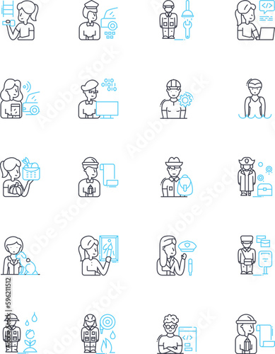 Clever tasks linear icons set. Creative, Innovative, Resourceful, Strategic, Analytical, Logical, Practical line vector and concept signs. Inventive,Efficient,Versatile outline illustrations