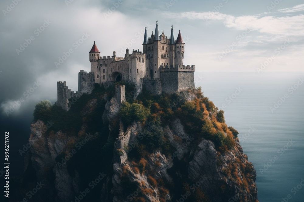 Castle on a cliff. Generative AI