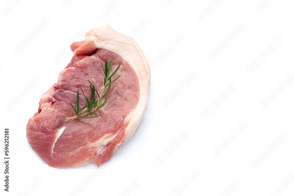 Pork meat with rosemary on white background. Pork meat with rosemary on white background.