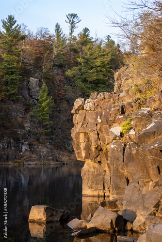 autumn in river gorge with cliffs