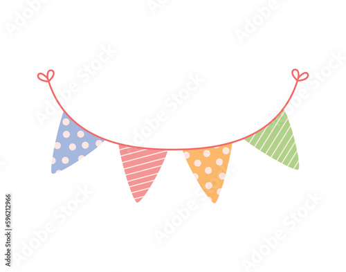 Colorful garland with flags, cartoon flat vector illustration isolated on white background.