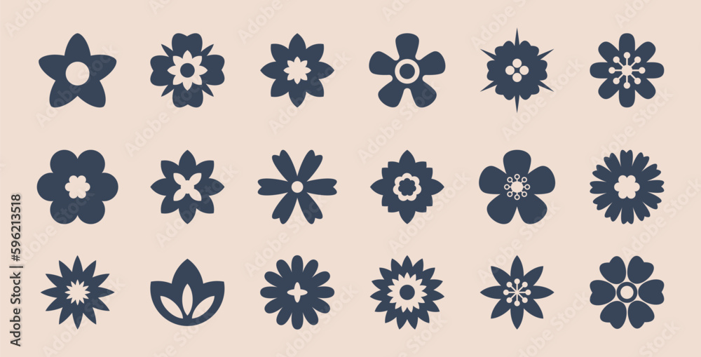 Groovy flower. Flat flower icons set. Retro 70s vector isolated elements.