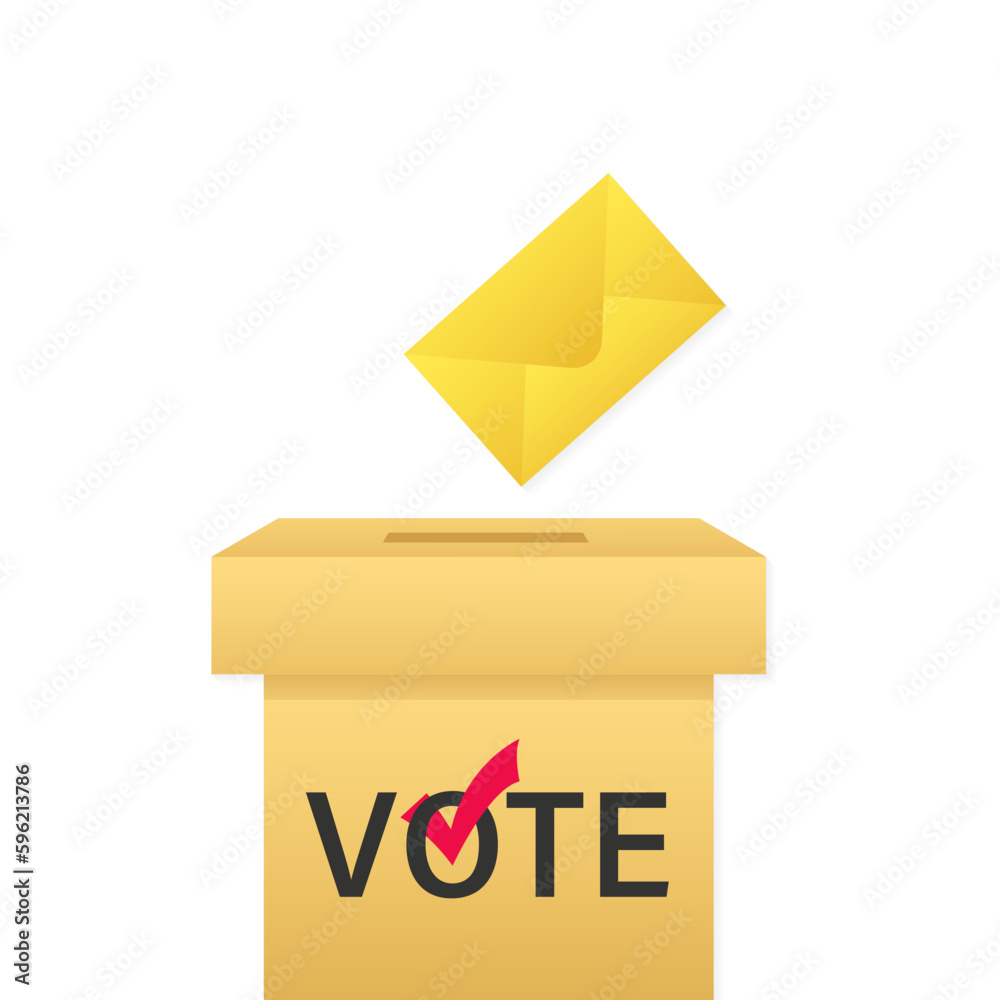 Voting symbols. Box for voting in elections. Envelope. Template for US