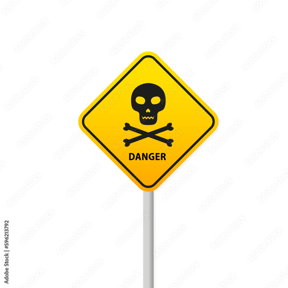 Skull and bones warning sign. Danger sign. Flat style. deadly danger symbol. Vector illustration Skull and bones warning sign. Danger sign. Flat style. deadly danger symbol. Vector illustration