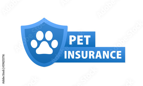 Pets and Animal insurance concept. Insurance policy form on the clipboard. Document signed with paw. Pet insurance icon with a shield. Help and support for animals. Animal paw. Vector illustration