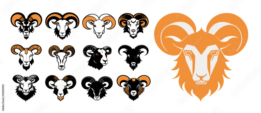 Obraz premium Ram head mascot collection, .Ram head mascot collection, ram icon set. Vector illustration.