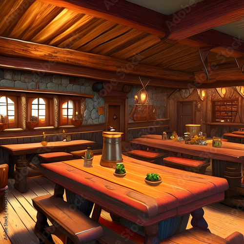 A fantasy tavern with ale and hearty food