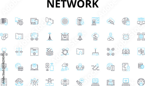 Network linear icons set. Connectivity, Collaboration, Sharing, Security, Efficiency, Performance, Bandwidth vector symbols and line concept signs. Cloud,Integration,Infrastructure illustration