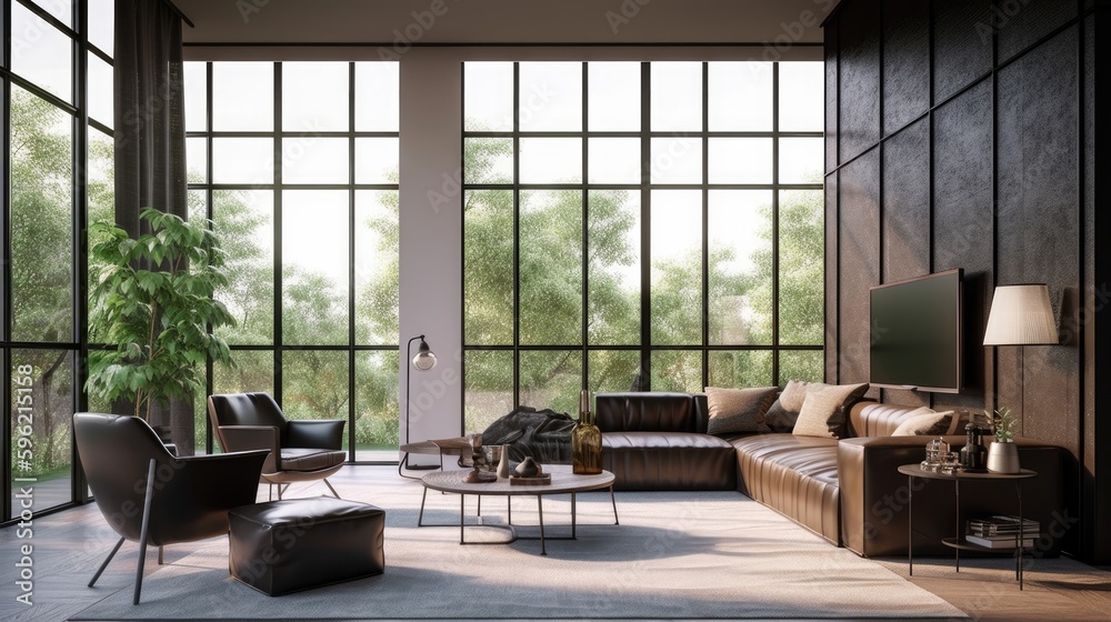 Loft Living Room Background. Stylish Interior Design. Generative AI