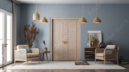 Stylish Living Room. Modern Interior Design Background. Generative AI.