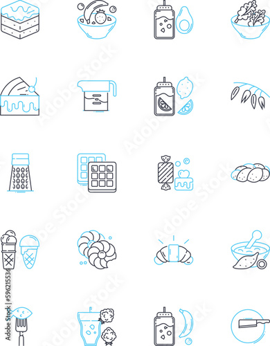 Eatery hub linear icons set. Diner, Bistro, Caf?, Restaurant, Brasserie, Grill, Buffet line vector and concept signs. Tavern,Pub,Bar outline illustrations
