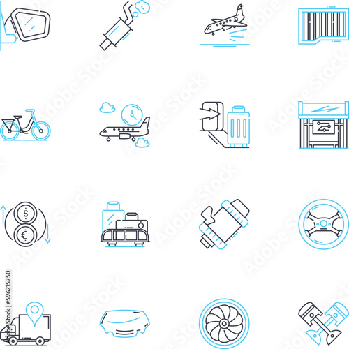 Chauffeur linear icons set. Driver, Car, Luxury, Chauffeured, Professional, Vehicle, Transportation line vector and concept signs. Elegant,Mobile,Service outline illustrations