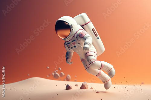spaceman astronaut flying with rocket 3d illustration design, generative AI