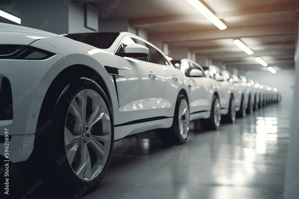 3D rendered luxury car fleet in white. Generative AI