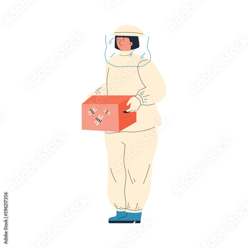 Woman beekeeper or apiarist cartoon character flat vector illustration isolated.