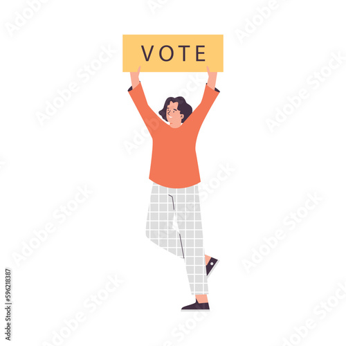 Activist calling people to electoral voting campaign, flat vector isolated.