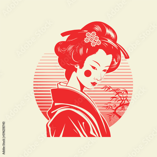 Geisha, Japan. Retro and simplicity line drawing. Japan tourism poster,  icon, logo template. 