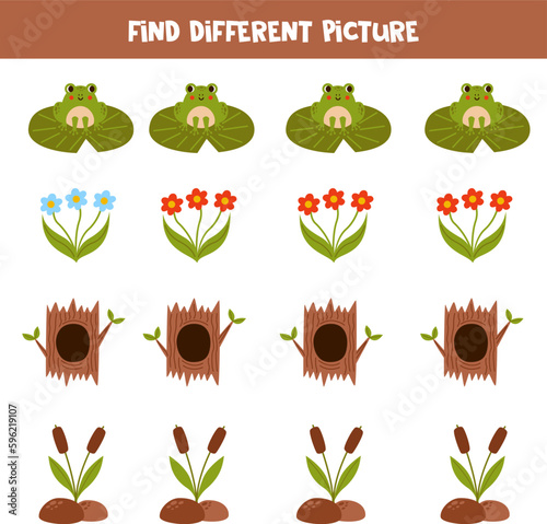 Find different picture in each row. Logical game for preschool kids.