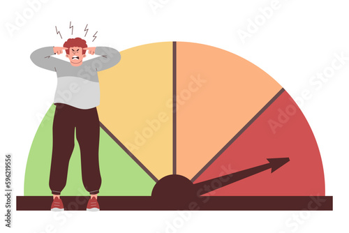 Man having high level emotional stress flat vector illustration isolated.