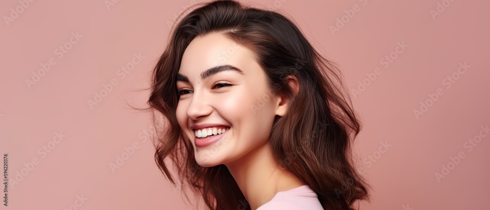 Happy woman portrait pink background , Generative Ai Happy woman portrait pink background , Generative Ai