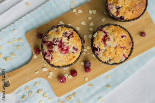 Seasonal Cranberry and oat muffins perfect for picnics and breakfast close up selective focus
