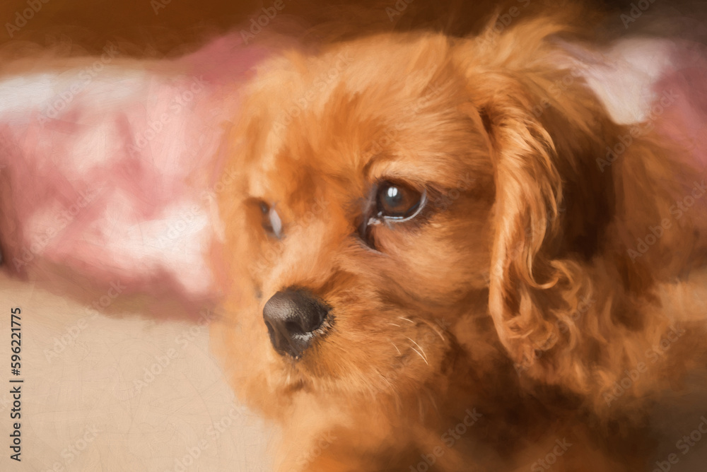 Digital painting of a single ruby Cavalier King Charles Spaniel puppy. Digital painting of a single ruby Cavalier King Charles Spaniel puppy.