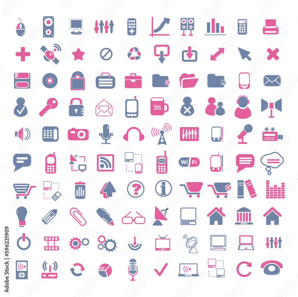 Collection of icon designs on the theme of technology, finance, holiday, arrows, communication, symbols.
