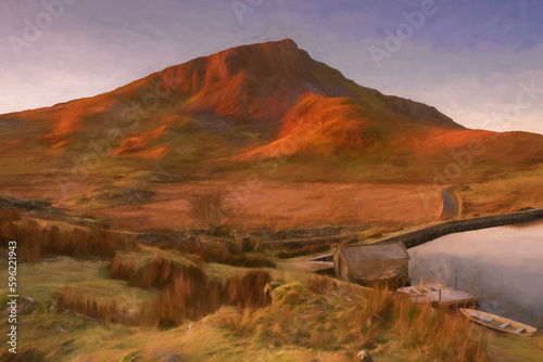 Digital painting of Y Garn in the Snowdonia National Park, Wales. photo