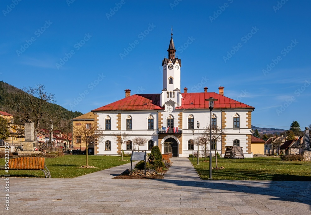 Historic building of municipal office, Lubietova village near Banska Bystrica, Slovak republic. Architectural theme.