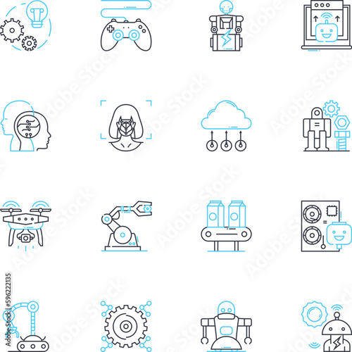 Automation Engineering linear icons set. Robotics, Mechatronics, Programming, Control, Industrial, Integration, Sensors line vector and concept signs. Efficiency,Design,Manufacturing outline