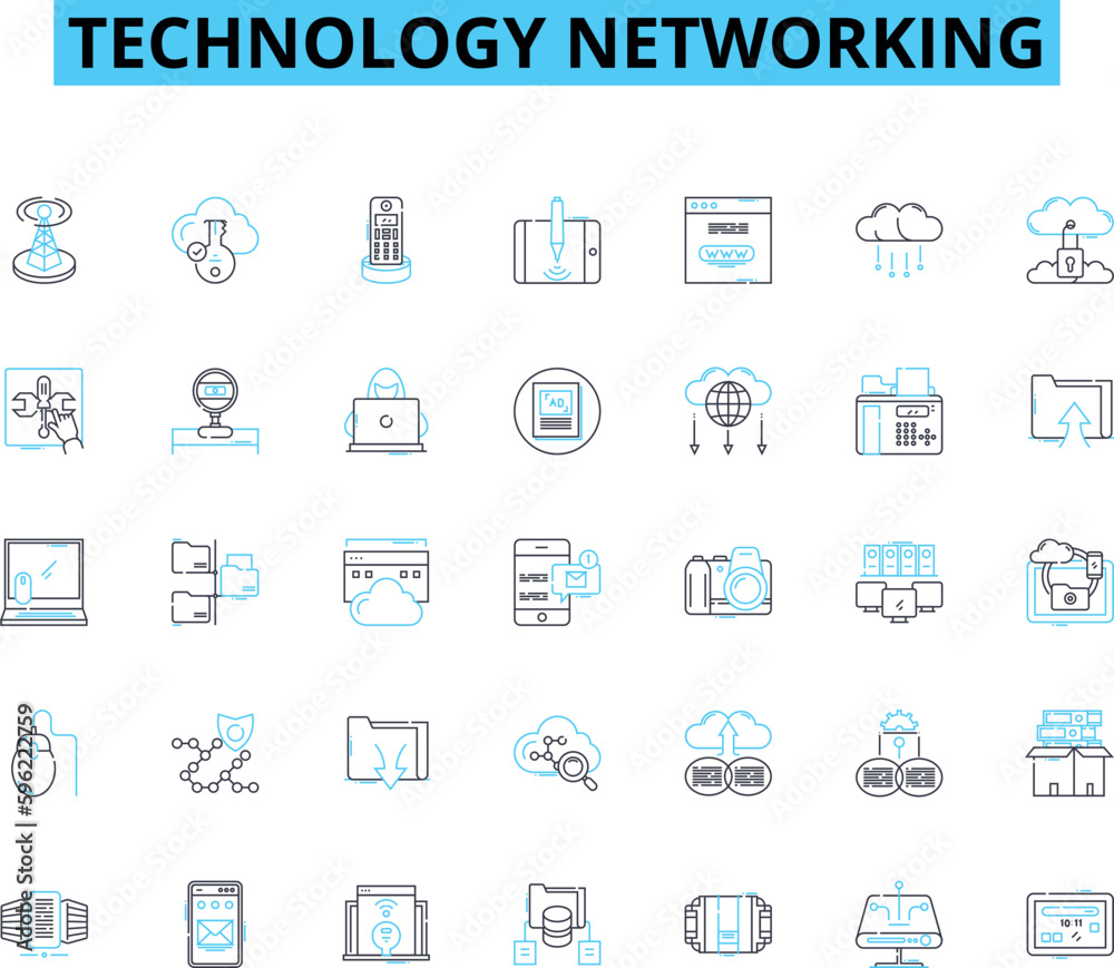 Technology networking linear icons set. Ethernet, Wi-Fi, Router, Firewall, Switch, Hub, Modem line vector and concept signs. LAN,WAN,VPN outline illustrations Technology networking linear icons set. Ethernet, Wi-Fi, Router, Firewall, Switch, Hub, Modem line vector and concept signs. LAN,WAN,VPN outline illustrations