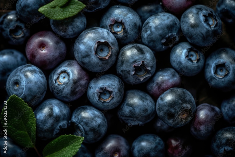 Fototapeta premium Full frame of fresh Blueberrys. Fresh ai generated Blueberrys.