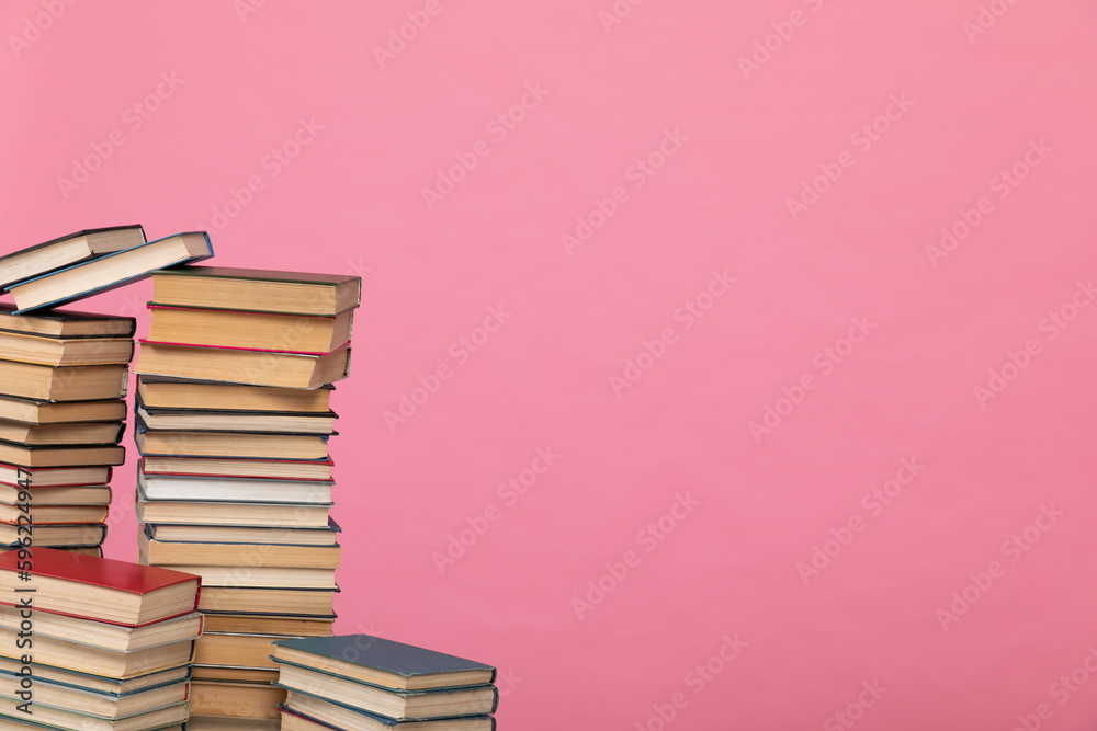 library learning science stack of books on pink background learning library learning science stack of books on pink background learning