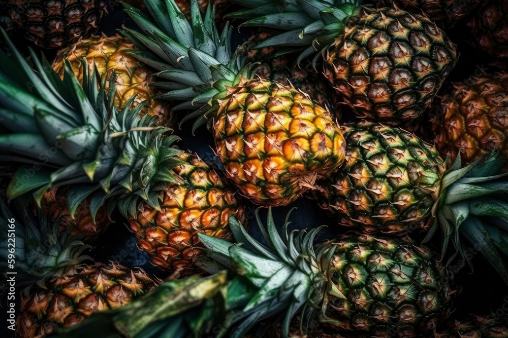 Full frame of fresh Pineapples. Fresh ai generated Pineapples. Full frame of fresh Pineapples. Fresh ai generated Pineapples.