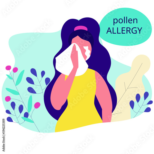 Seasonal allergy. Woman with teary eyes. pollen and flowers allergy